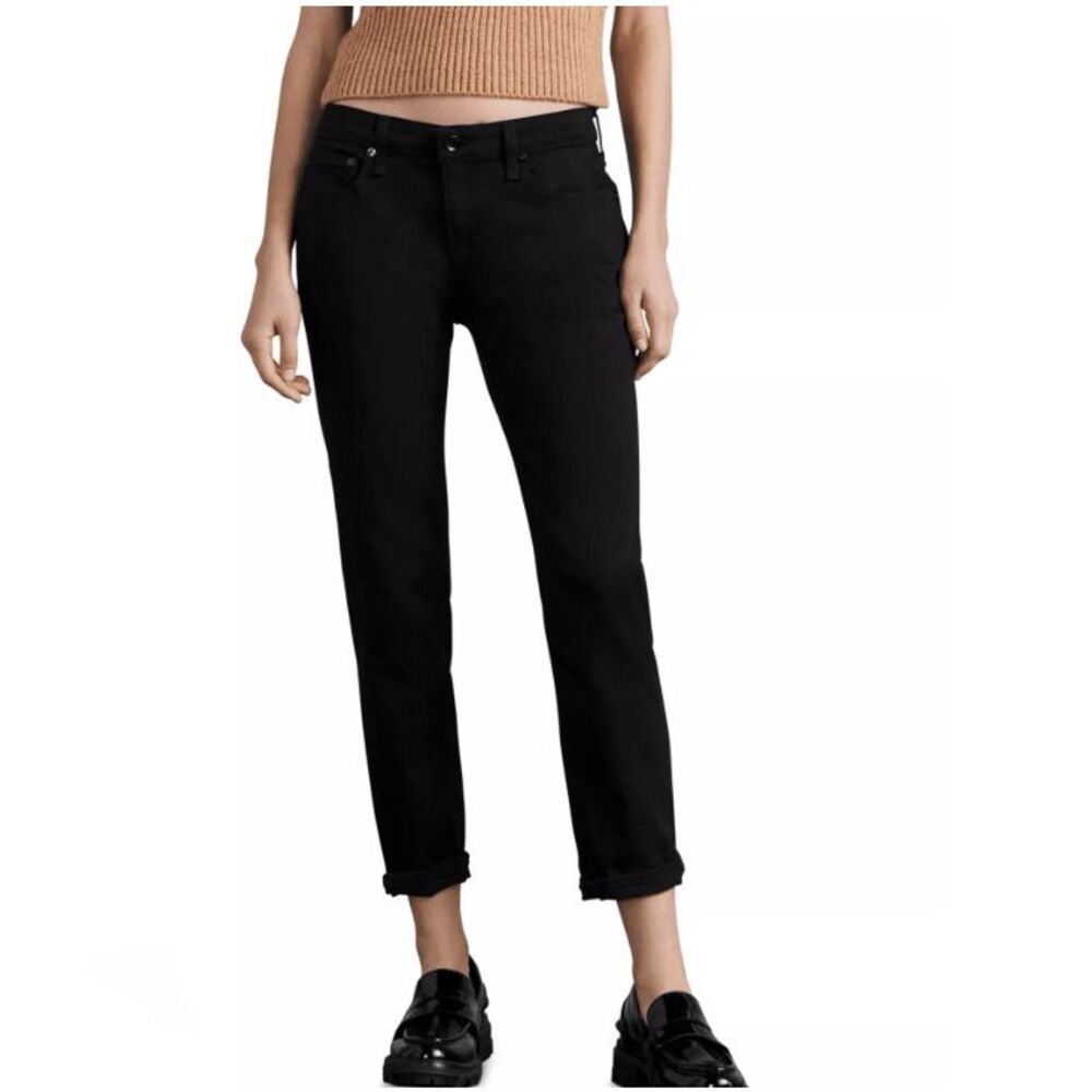 Rag & Bone Low Rise Slim Boyfriend Jeans Black Stretch Size 25‎